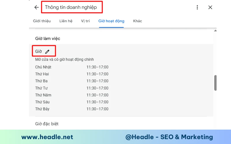 Chỉnh Sửa Giờ Hoạt Động Trên Google Map