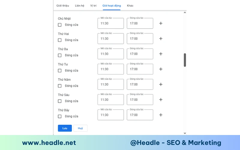 Chỉnh Sửa Giờ Hoạt Động Trên Google Map