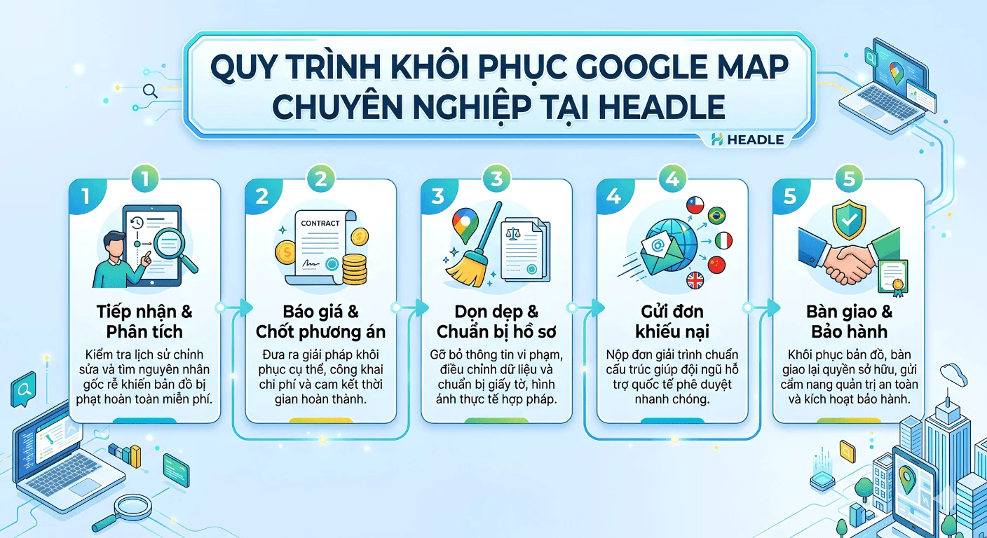 Quy trình khôi phục Google Map của HEADLE
