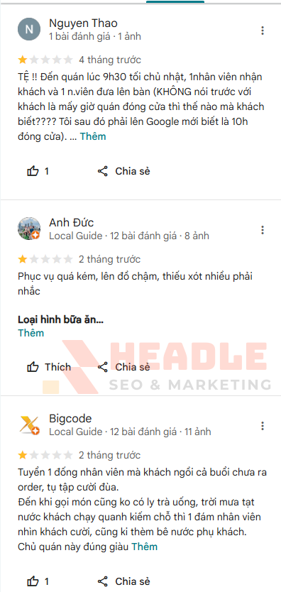 Bị đánh giá 1 sao trên Google có sao không