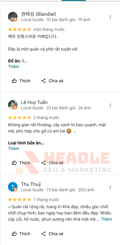 Đánh giá 5 sao trên Google Map